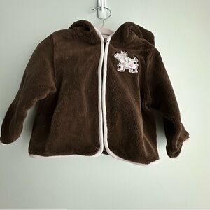 Little Me Brown Fleece Jacket with White Trim 18M